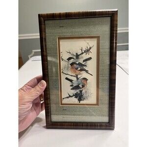 Framed Bullfinch Bird Lithograph Signed by Danish Artist Mads Stage